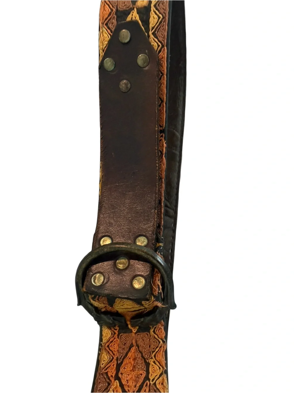Vintage 60s Bechelli Leather Southwestern/Aztec Style Belt Size Large